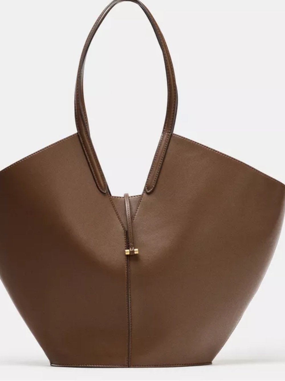 Zara Brown Leather Tote with Gold Detail